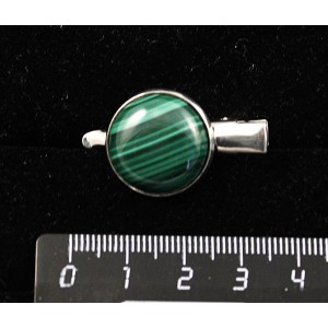 Заколка-крокодил с малахитом, круг 18мм