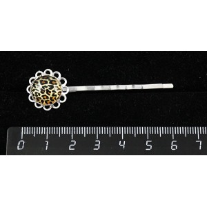 Заколка-невидимка с кабошоном из пластика , рисунок "леопард", круг 12мм