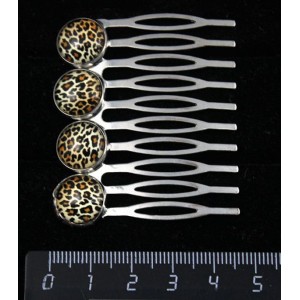 Заколка-шпилька с кабошоном из пластика , рисунок "леопард", 4 камня круг 12мм