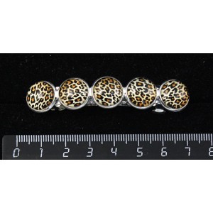 Заколка с кабошоном из пластика , рисунок "леопард",  6см, круг 12мм, 5 камней