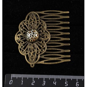 Заколка-шпилька с кабошоном из пластика , рисунок "леопард", круг 12мм, основа цвет бронза с узором