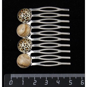 Заколка-шпилька с кабошоном из пластика и яшмы песочной , рисунок "леопард", 4 камня круг 12мм