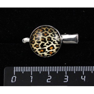 Заколка-крокодил с кабошоном из пластика, рисунок леопард, круг 20мм