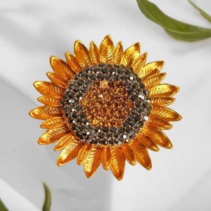 Брошь "Подсолнух", цвет чёрно-золотой, цвет золотистый