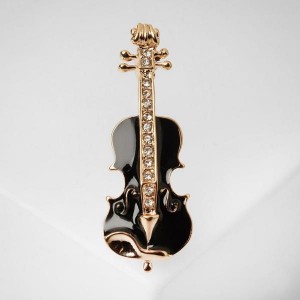 Брошь "Скрипка", цвет чёрно-белый, цвет золотистый