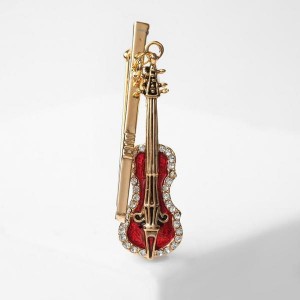 Брошь "Скрипка", цвет красно-белый, цвет золотистый