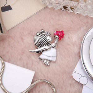 Брошь "Купидон" девочка, цвет красно-белый, цвет серебристый