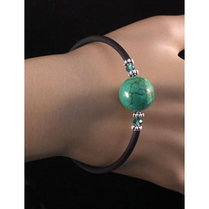 Браслет из бирюзы иск. на струнке, шарик 16мм, цвет зеленый