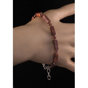 Браслет из яшмы красно-коричневой на застежке, брусок 12х4мм + хрусталь