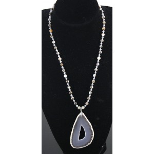 Колье-кулон из агата серого (срез) + шарик 6мм