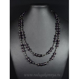 Бусы из циркона шарик гр.8мм с бисером, цвет аметист, 110см