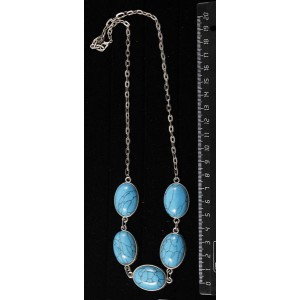 Колье из бирюзы (иск.), "5 овалов", камень 25х18мм