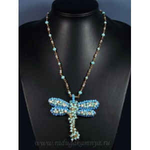 Бусы с подвеской из циркона с жемчугом "Стрекоза" 85*75мм цвет голубой, 50см Бусы с подвеской из циркона с жемчугом "Стрекоза" 85*75мм цвет голубой, 50см