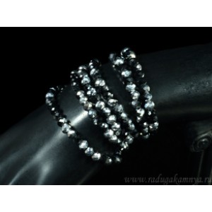 Бусы-браслет на резинке из циркона 6мм цвет пирит, черный, 88см
