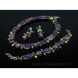 Бусы 46см, браслет 21см, серьги 5см с цирконом плетение цвет 4