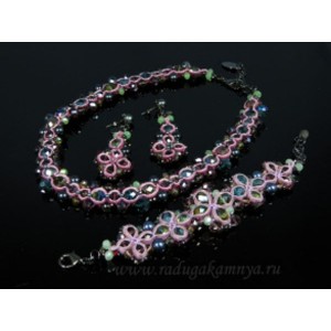 Бусы 48см, браслет 19см, серьги 7см с цирконом плетение цвет 1