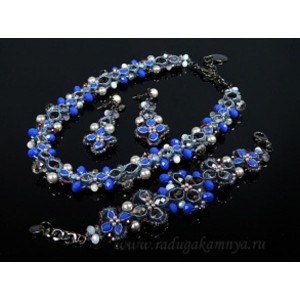 Бусы 48см, браслет 19см, серьги 7см с цирконом плетение цвет 5