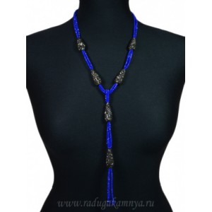Бусы из циркона " Натали " с подвеской, цвет синий, 60см.