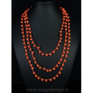 Бусы из циркона 8мм в оплетении, цвет оранжевый, 175см