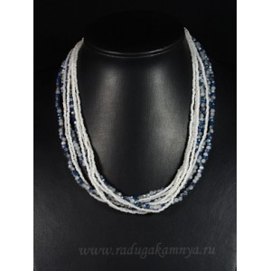 Бусы из циркона с бисером 9 нитей цвет сине-белый, 48см Бусы из циркона с бисером 9 нитей цвет сине-белый, 48см