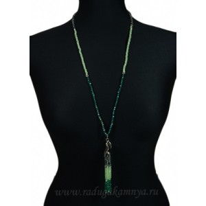 Бусы из циркона с подвеской "Кисточка" из 12нитей цвет зеленый, 86см