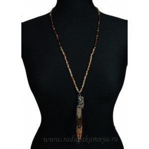 Бусы из циркона с подвеской "Кисточка" из 12нитей цвет медно-рыжий, 86см