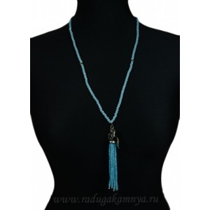 Бусы из циркона с подвеской "Кисточка" из 12нитей цвет небесно голубой, 86см