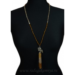 Бусы из циркона с подвеской "Кисточка" из 12нитей цвет песочно-коньячный, 86см