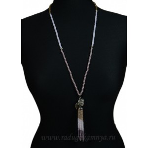 Бусы из циркона с подвеской "Кисточка" из 12нитей цвет сиренево-розовый матовый, 86см