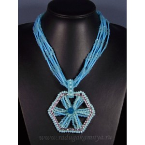Бусы с подвеской из циркона и чешским стеклом 7нитей шестиугольник 70*70мм цвет голубой, 47см