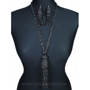 Бусы с подвеской и серьги из циркона цвет серый, 70см