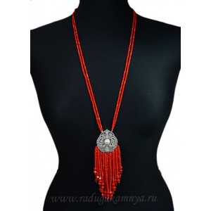 Бусы с подвеской из циркона " Сотуар ", красный, 80см.