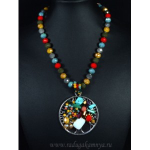 Бусы с подвеской из циркона "Дерево жизни" 60мм цвет ассорти, 45см