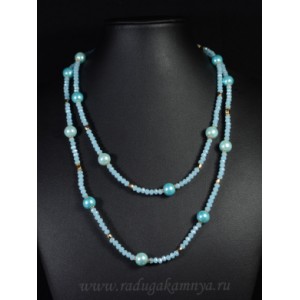 Бусы-браслет 100см из циркона с майоркой, голубой