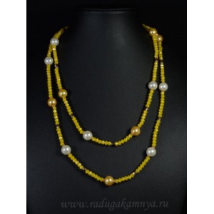 Бусы-браслет 100см из циркона с майоркой, желтый Бусы-браслет 100см из циркона с майоркой, желтый