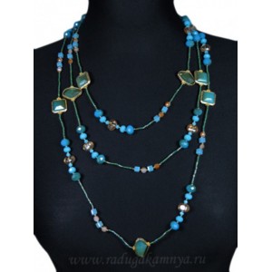 Бусы из циркона с бисером цвет голубой, 200см Бусы из циркона с бисером цвет голубой, 200см