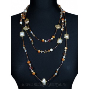 Бусы из циркона с бисером цвет персик, 200см