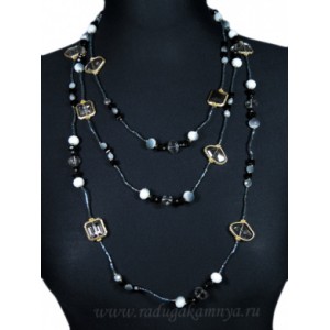 Бусы из циркона с бисером цвет черно-белый, 200см