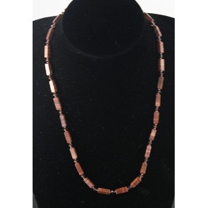 Бусы из яшмы красно-коричневой, брусок 12х4мм + хрусталь