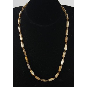 Бусы из яшмы песочной, брусок 12х4мм + хрусталь