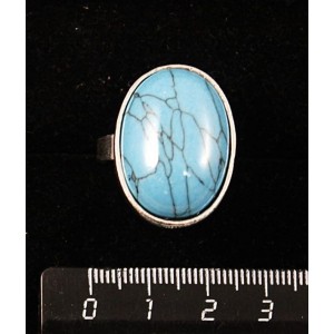 Кольцо с бирюзой (иск.), овал 25х18мм, безразмерное (литая оправа)