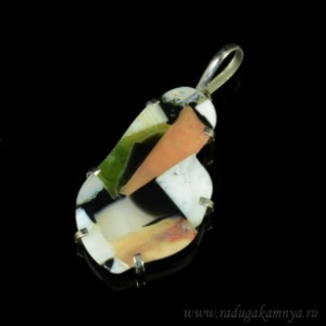 Кулон "Мозаика" из агата и кахолонга, 45*25мм.