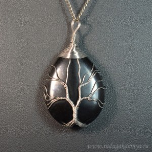 Кулон Дерево на капле 30*42мм с агатом