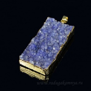 Кулон из агата тонированн. прямоугольник 25*50мм в золотистом обрамлении цвет фиолетовый