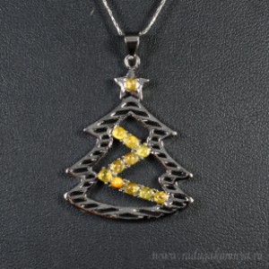 Кулон с агатом волосатиком "Ёлочка" 28*37мм.