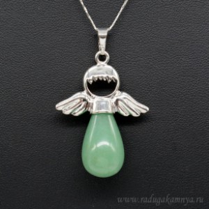 Кулон Ангелочек 29*40мм из авантюрина зеленого