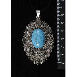 Кулон из бирюзы (иск.), овал 25х18мм, филигрань