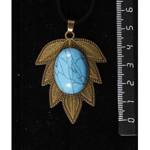 Кулон из бирюзы (иск.), овал 25х18мм, "лист", цвет бронза