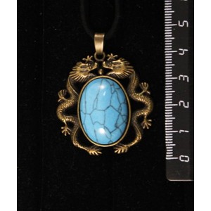 Кулон из бирюзы (иск.), овал 25х18мм,  цвет бронза "2 дракона"