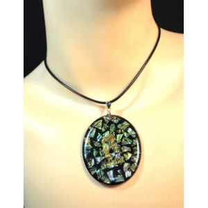 Кулон на шнурке с перламутром гелиотис Водолей овал 45*55мм, 46см